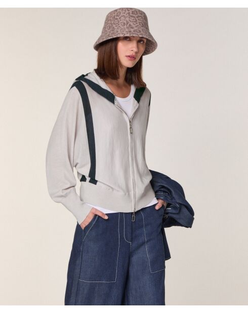 Gilet Ghislaine en Laine Bi-Couleur blanc