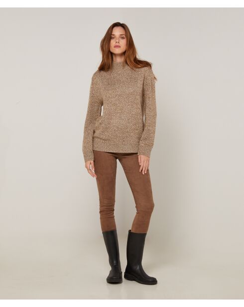Pull chiné Leonarde col montant marron