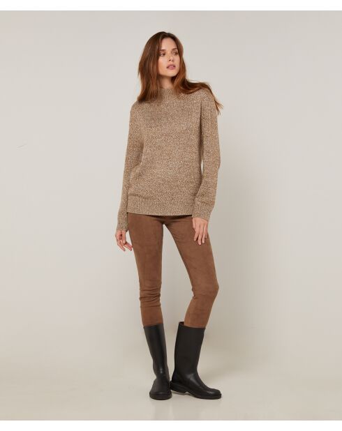 Pull chiné Leonarde col montant marron