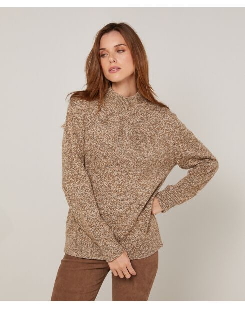 Pull chiné Leonarde col montant marron
