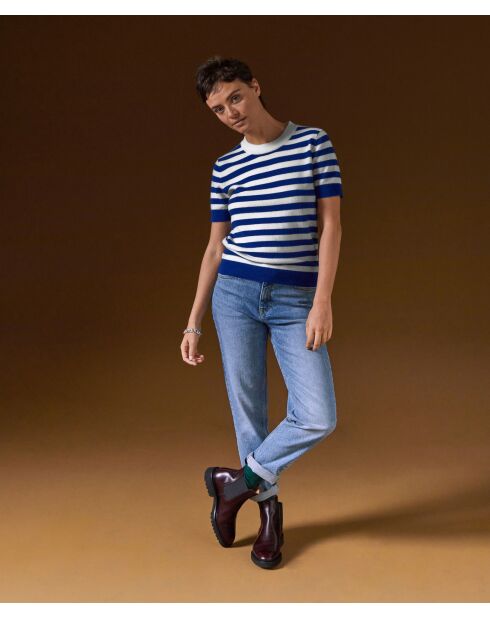 Pull Adlyne manches courtes rayé blanc