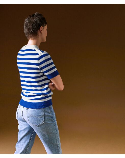 Pull Adlyne manches courtes rayé blanc