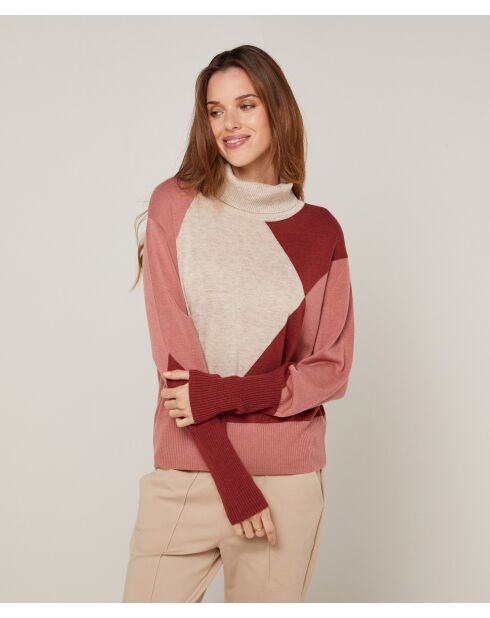 Pull Mylène en Laine mélangée beige/rose