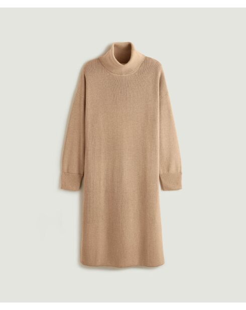 Robe Iris, droite, col roulé marron moka