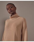 Robe Iris, droite, col roulé marron moka