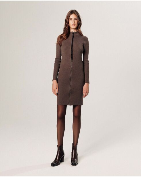 Robe Thalia fermeture éclair marron havane