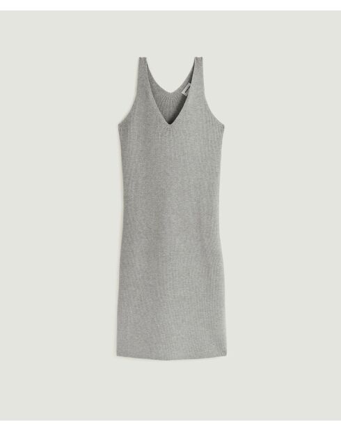 Robe Paulette col V côtelée gris moyen