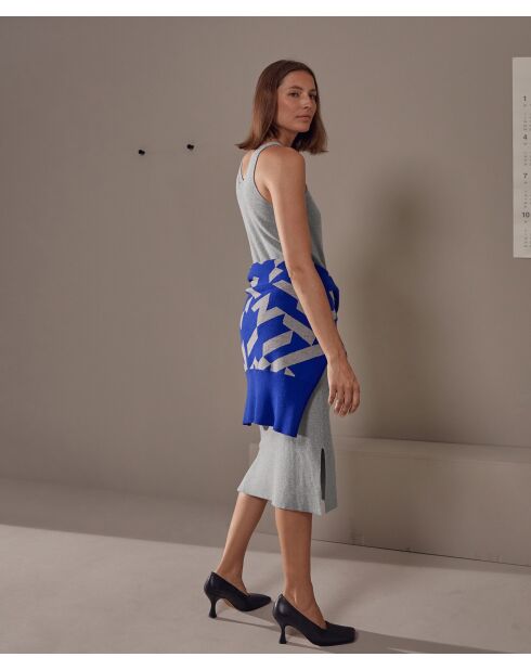 Robe Paulette col V côtelée gris moyen