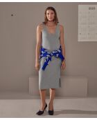 Robe Paulette col V côtelée gris moyen