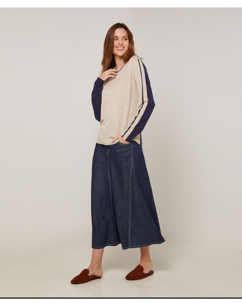 Pull Bernadette en Laine mélangée beige/marine