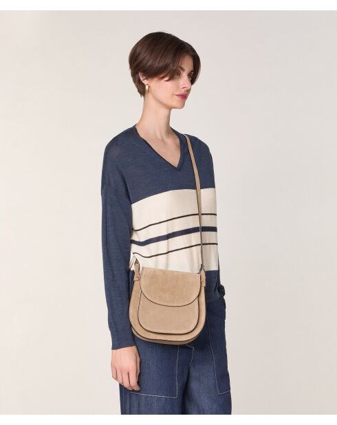 Pull Saoirse 100% Laine col V rayures bleu denim