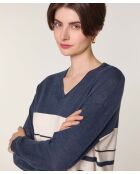 Pull Saoirse 100% Laine col V rayures bleu denim