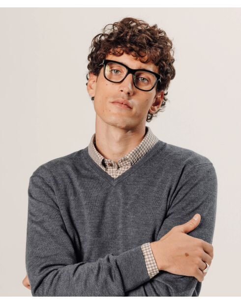 Pull Gaston 100% laine col V gris foncé