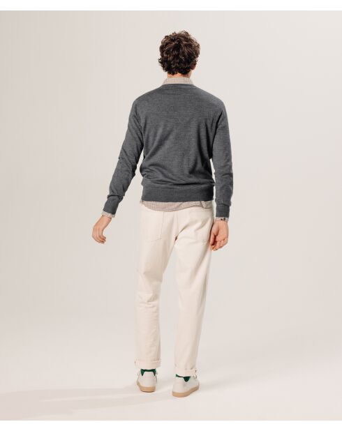 Pull Gaston 100% laine col V gris foncé