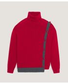 Pull Fleurette 100% laine bicolore boutons rouge