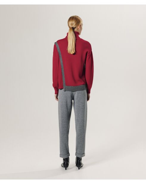Pull Fleurette 100% laine bicolore boutons rouge