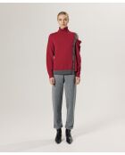 Pull Fleurette 100% laine bicolore boutons rouge