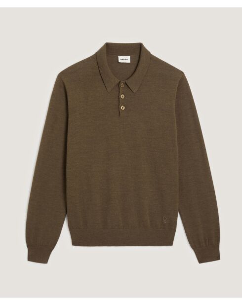 Pull Gérard 100% laine col polo marron écorce