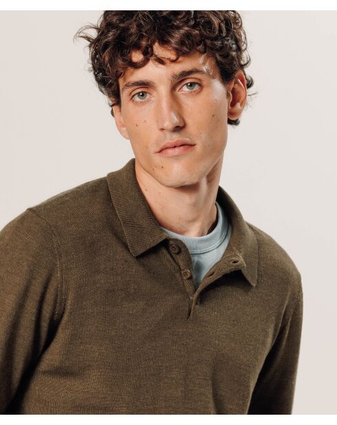 Pull Gérard 100% laine col polo marron écorce