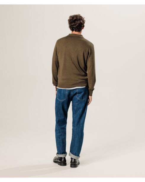 Pull Gérard 100% laine col polo marron écorce