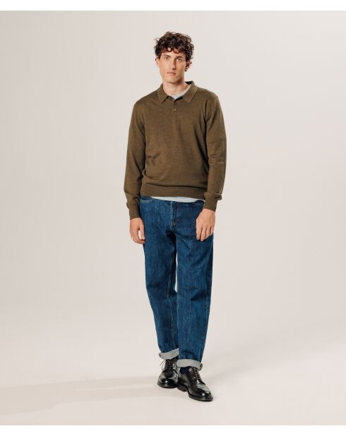 Pull Gérard 100% laine col polo marron écorce