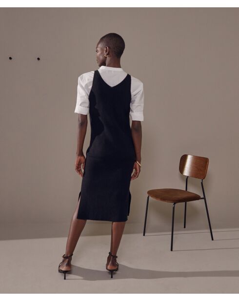 Robe Raymonde col V côtelée noir