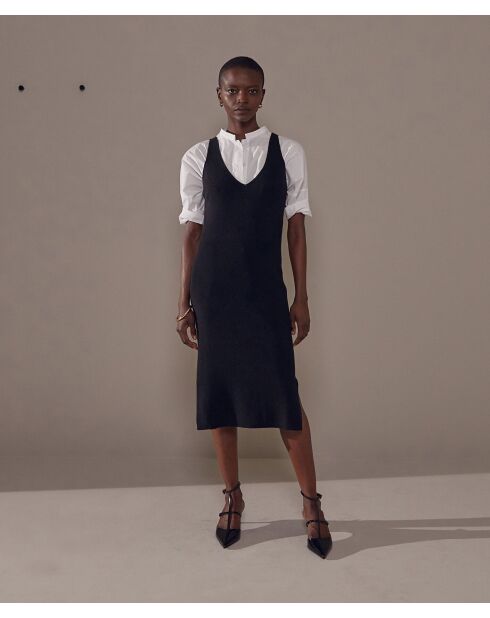 Robe Raymonde col V côtelée noir