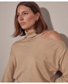 Pull Clémentine, col roulé, épaule dénudée marron moka