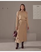 Pull Clémentine, col roulé, épaule dénudée marron moka