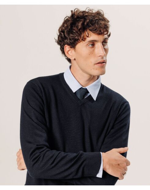 Pull Gaspard 100% laine col V bleu nuit