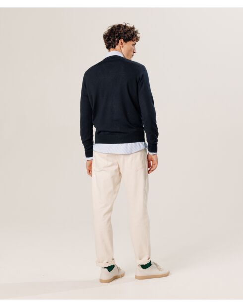 Pull Gaspard 100% laine col V bleu nuit
