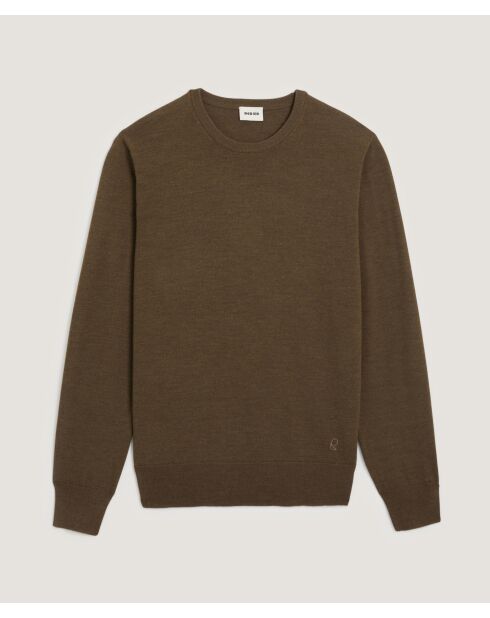 Pull Aaron 100% laine col rond marron écorce