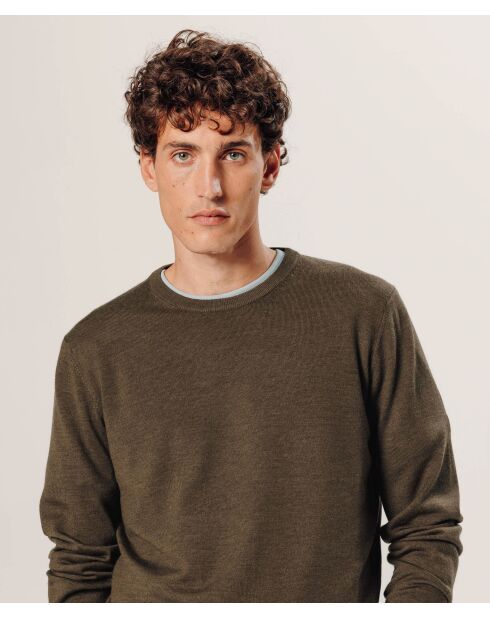 Pull Aaron 100% laine col rond marron écorce