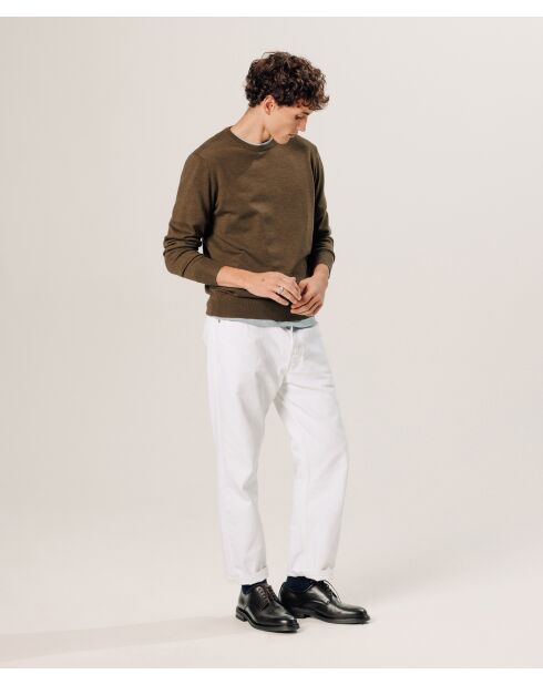 Pull Aaron 100% laine col rond marron écorce