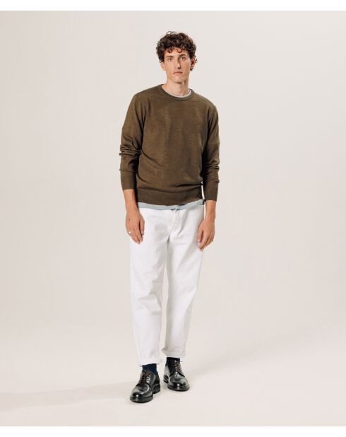 Pull Aaron 100% laine col rond marron écorce