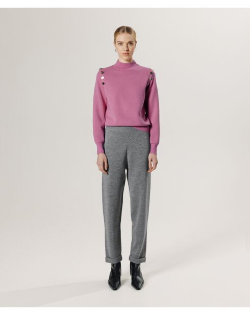 Rechte broek van 100% wol Élisa met grijze revers