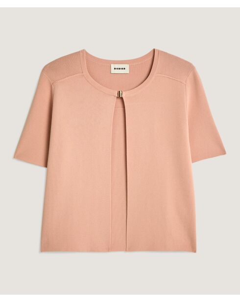 Gilet Allison col rond rose poudre