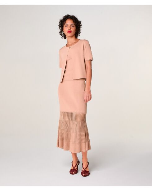 Gilet Allison col rond rose poudre