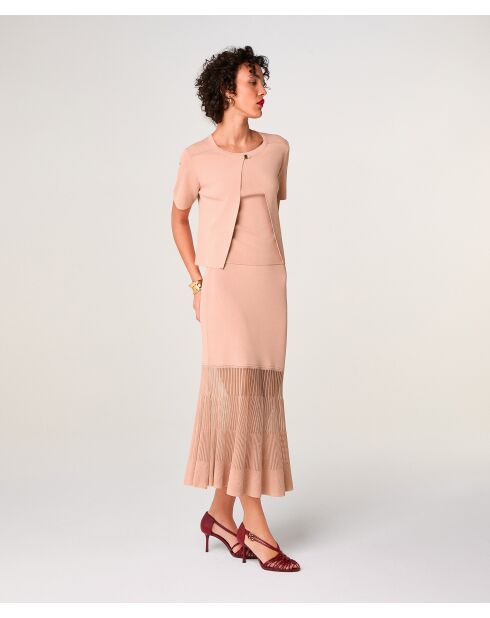 Gilet Allison col rond rose poudre