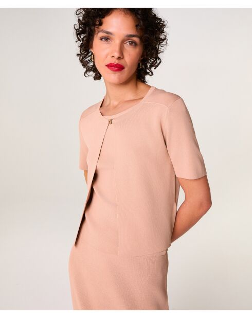 Gilet Allison col rond rose poudre