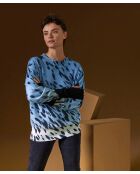 Pull Anémone 100% Cachemire imprimé léopard bleu azur