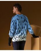 Pull Anémone 100% Cachemire imprimé léopard bleu azur