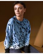 Pull Anémone 100% Cachemire imprimé léopard bleu azur