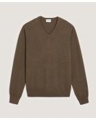 Pull Ernest 100% laine col V marron écorce
