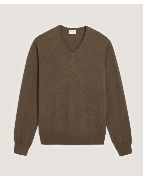 Pull Ernest 100% laine col V marron écorce