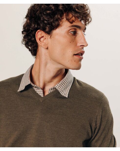 Pull Ernest 100% laine col V marron écorce