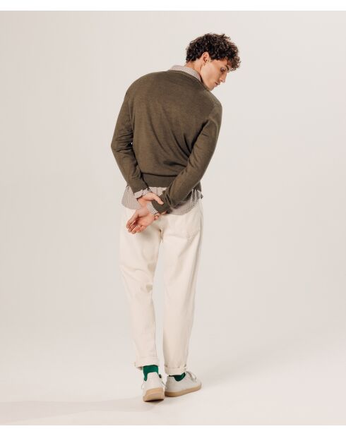 Pull Ernest 100% laine col V marron écorce