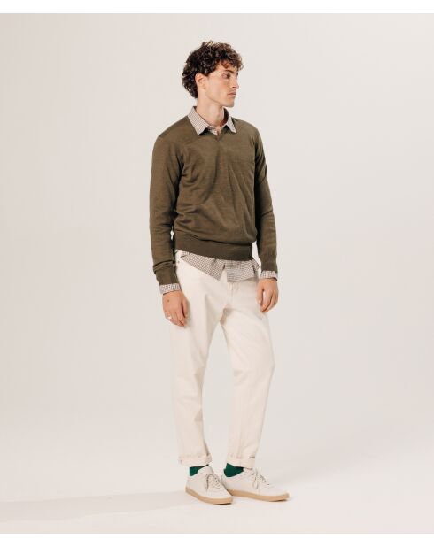 Pull Ernest 100% laine col V marron écorce