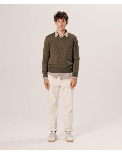 Pull Ernest 100% laine col V marron écorce