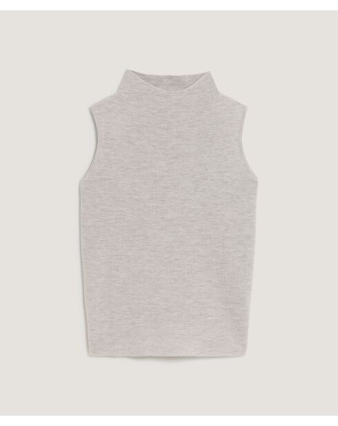 Pull Yvonne 100% laine sans manches col montant gris clair